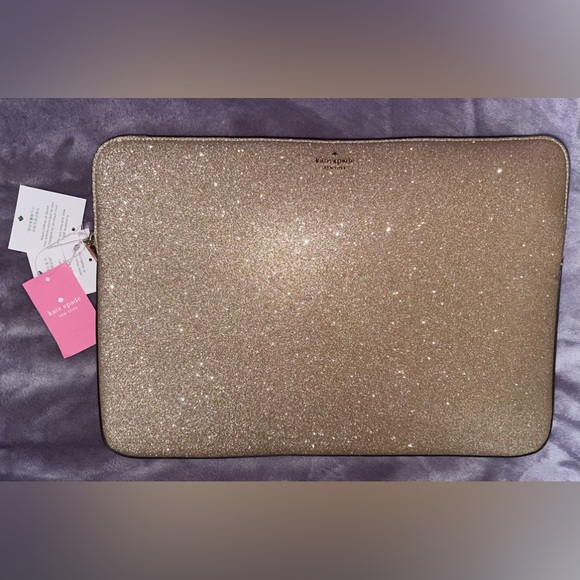 NWT - Kate Spade Rose Gold Shimmy Glitter Fabric Laptop Case - Picture 1 of 5